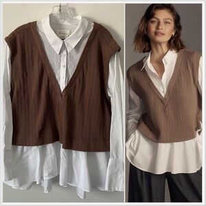 Anthropologie Brown and White Layered Blouse